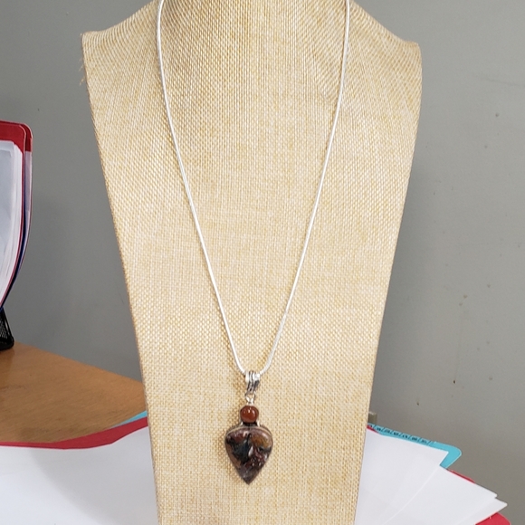 Jasper necklace, 925 silver jasper carnelian 925 silver pendant long necklace - Picture 4 of 13